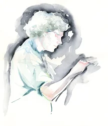 Simon Rattle-バーミンガムのシンフォニーホールにいる英国の指揮者の水彩画の肖像